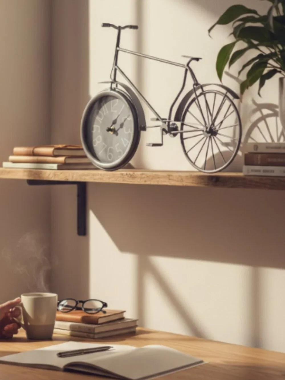 Gray Metal Bicycle Clock Vintage Style Freestanding Desk Shelf Mantel Decor